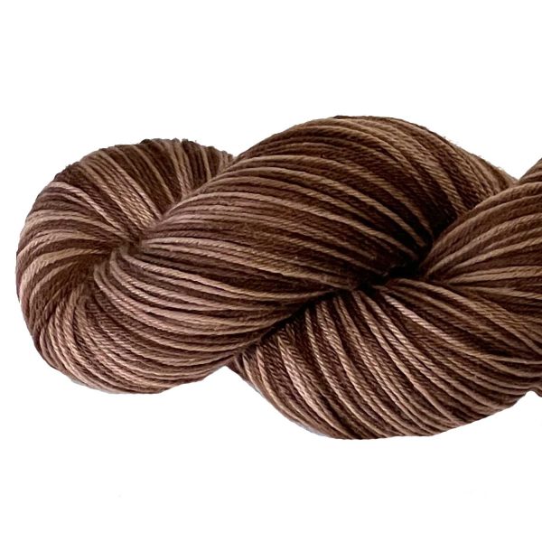 Closeup of Butternut Stripe fingering yarn.