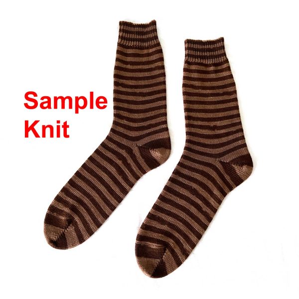 Sample of socks knit with Butternut Stripe fingering yarn.