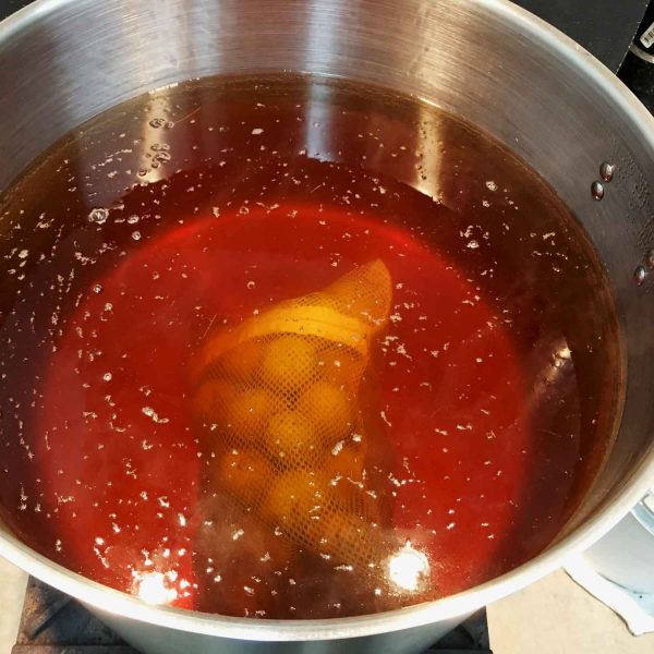 Preparing the walnut dye bath.